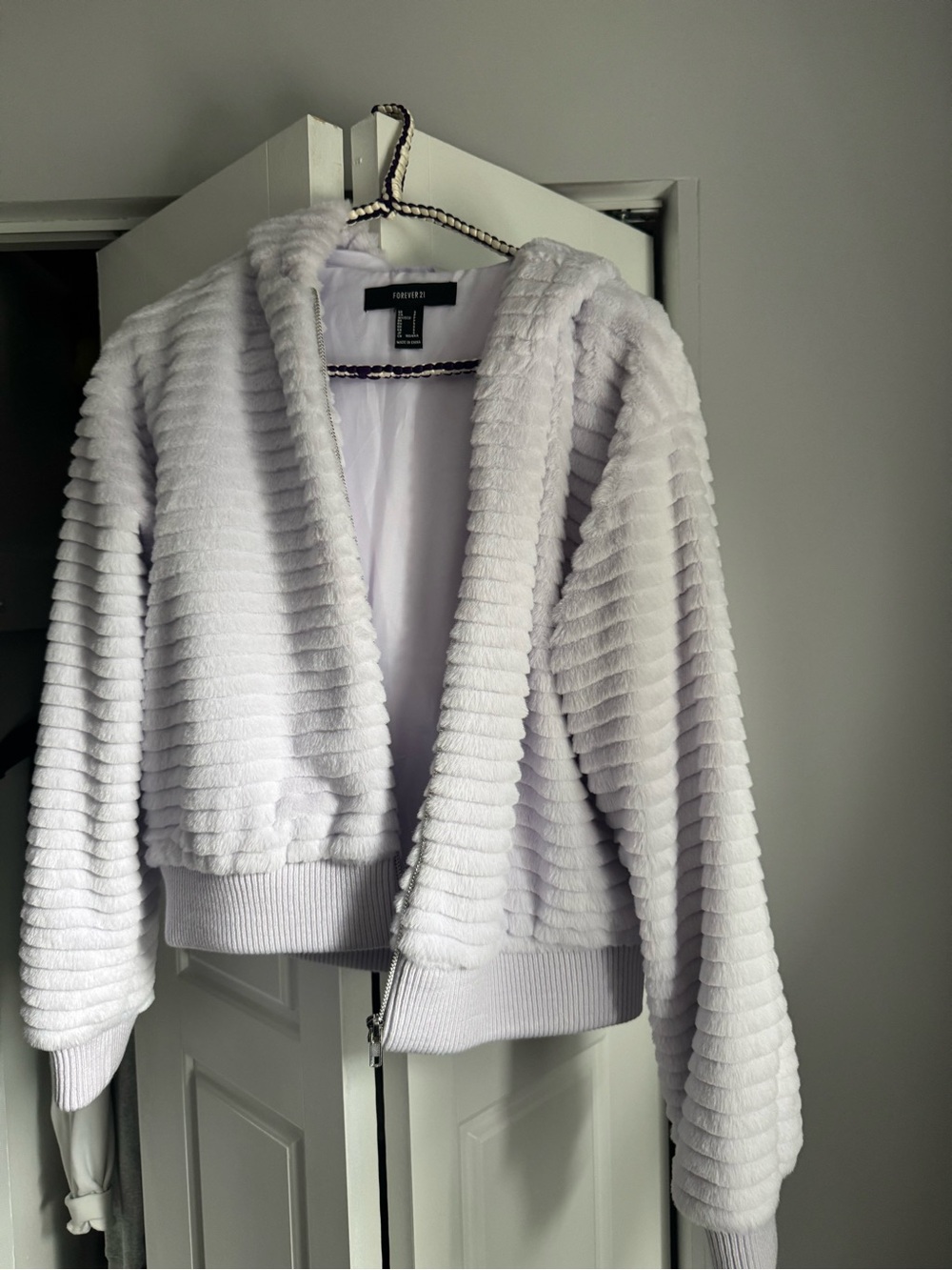 Forever 21 Lilac Plush Ribbed Zip-Up Teddy Jacket